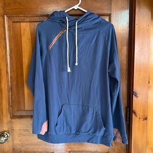 Ampersand Avenue Women's Blue/Pink Double Hoodie Sweatshirt Thumbholes Size XXL